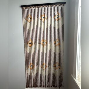 Beaded Curtain Panel in Cream and Brown with Orange Accents
